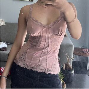 Fredrick’s of Hollywood Pink Lace Trim Camisole Top